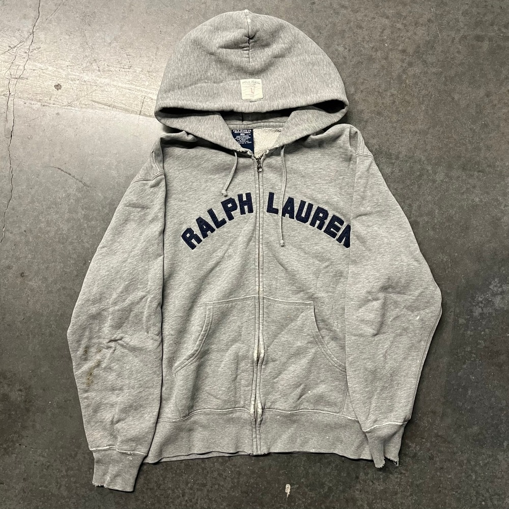 Vintage Polo Jeans Co Ralph Lauren Full Zip Hoodie Gray Navy Logo Large 4558
